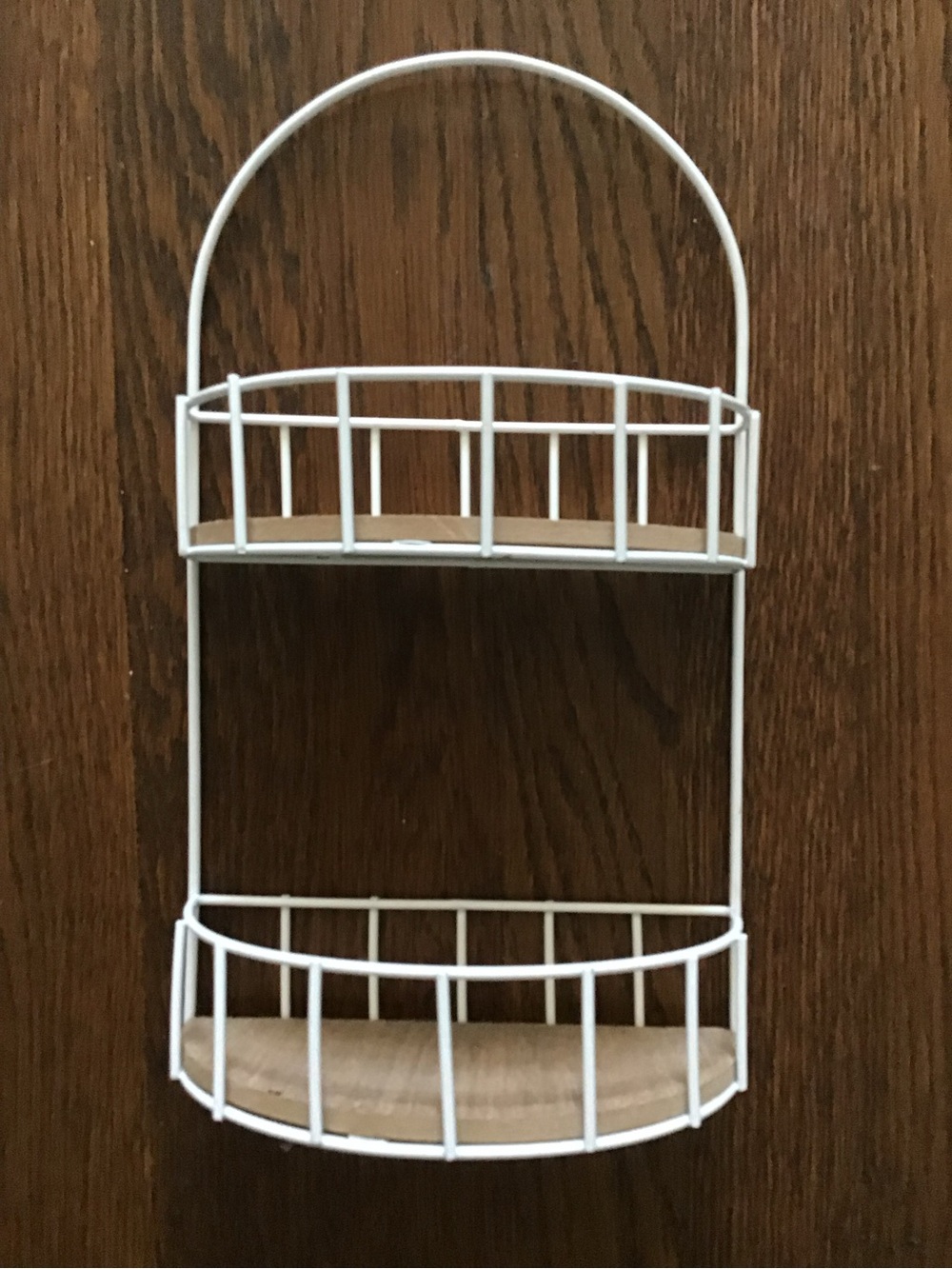 Small White Double-Tier makeup caddy with Wood Shelves